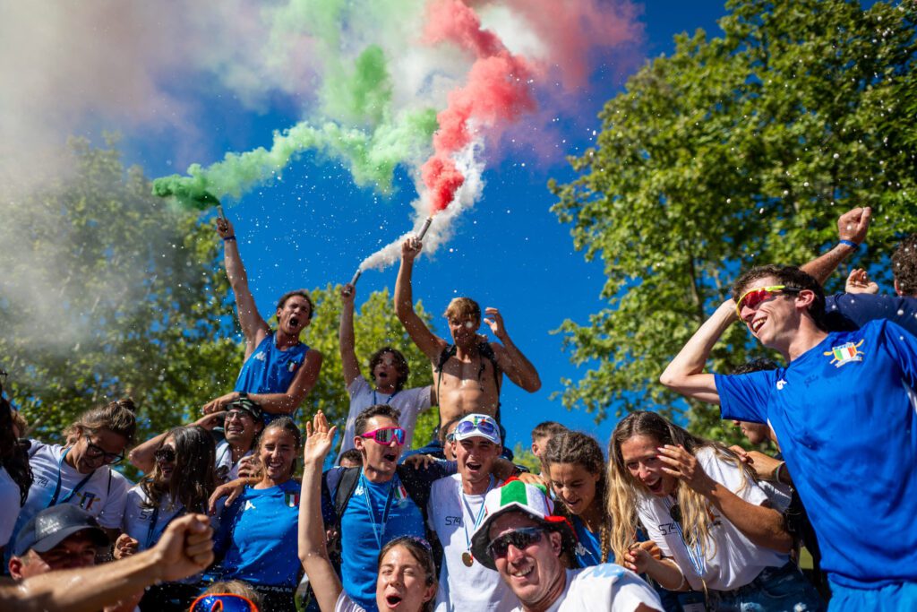 Italian rowing supporters in Varese, Italy.