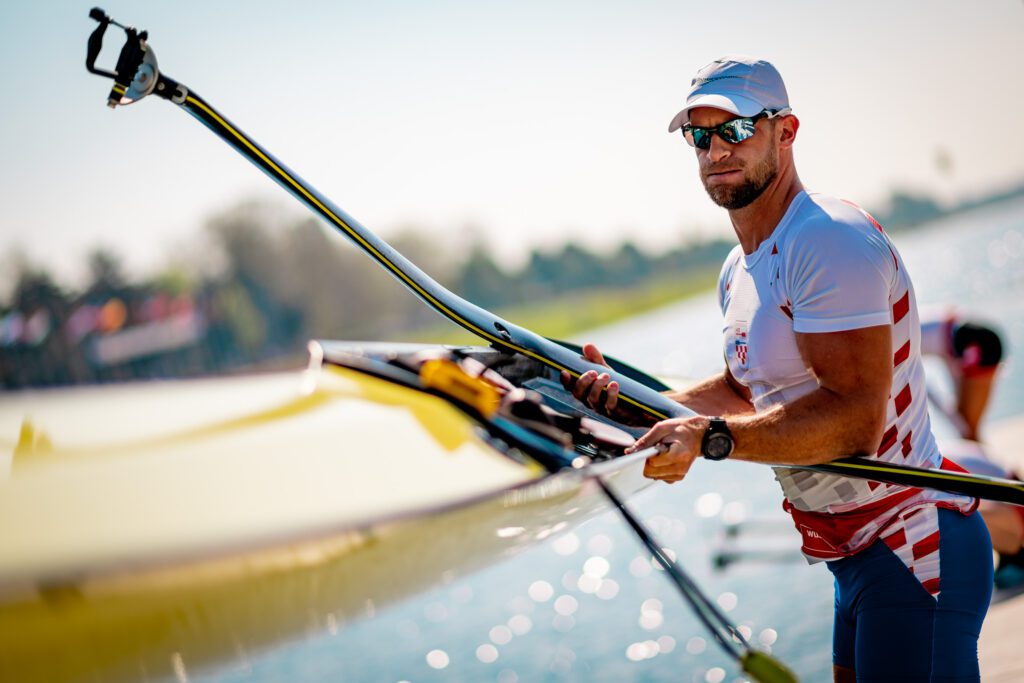 Damir Martin, Croatia's men's single sculler, at 2023 World Rowing Cup I in Zagreb, Croatia.