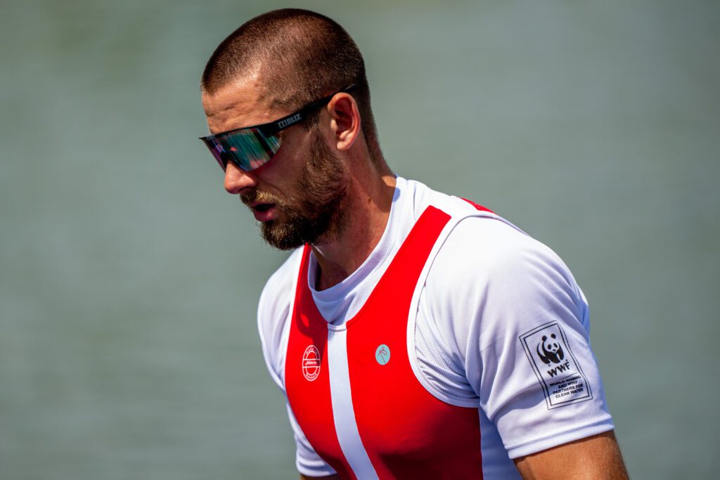 Sverri Nielsen, Denmark's men's single sculler, at 2023 World Rowing Cup Zagreb, Croatia.